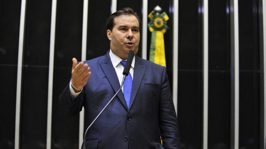 Candidato à reeleição, o presidente da Câmara, Rodrigo Maia (DEM-RJ), discursa
Imagem: J.Batista/Câmara dos Deputados